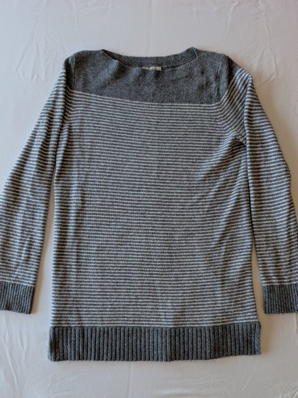 Loft Outlet Boatneck Gray and White Stripped Sweater